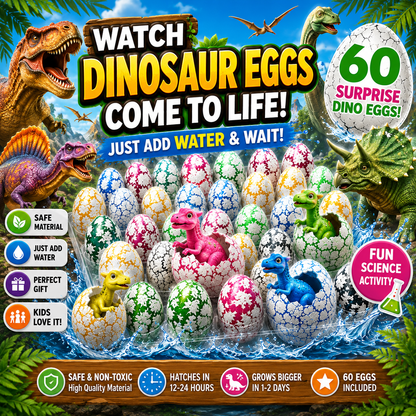 60PCS Hatching Dinosaur Eggs – Water Growing Dino Toy Set