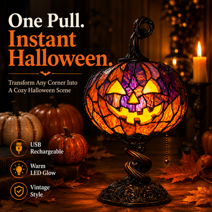 🎃🎃 Halloween Pumpkin Glow Lamp – Vintage Stained-Glass-Style Table Light