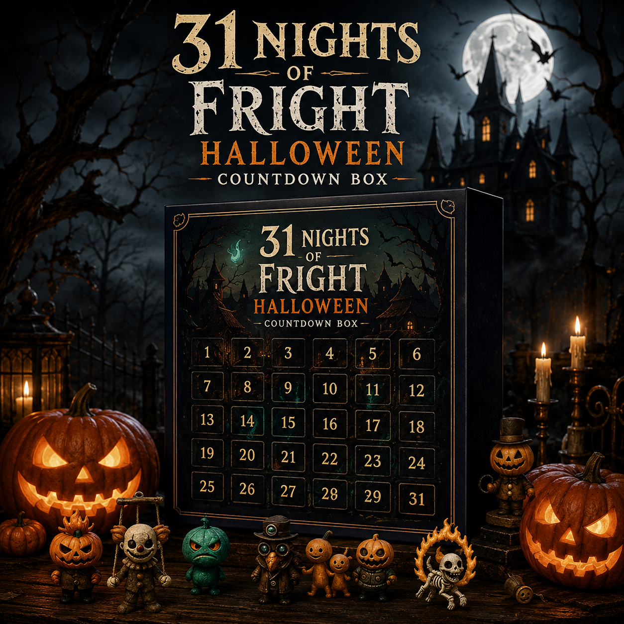 Halloween Countdown Box with Figurines - 31 Nights of Fright, Halloween Advent Calendar 2026 Gift Box