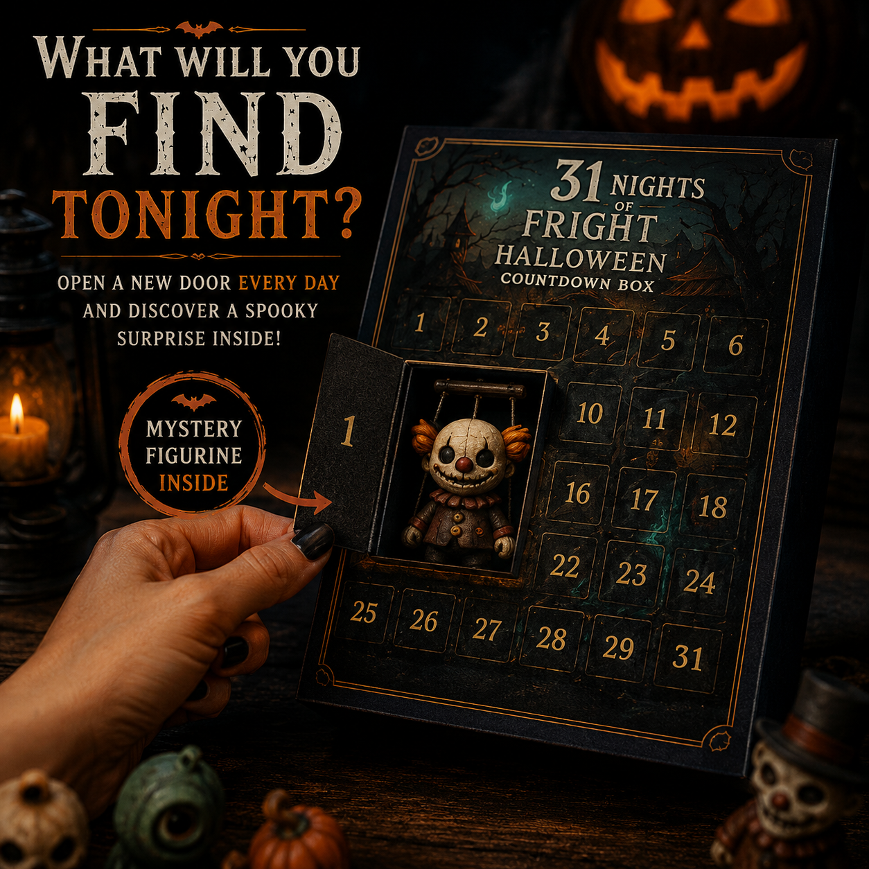 Halloween Countdown Box with Figurines - 31 Nights of Fright, Halloween Advent Calendar 2026 Gift Box