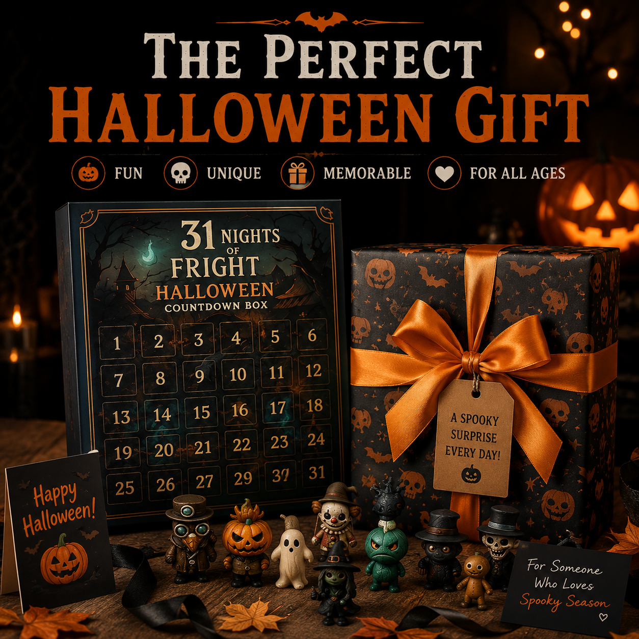 Halloween Countdown Box with Figurines - 31 Nights of Fright, Halloween Advent Calendar 2026 Gift Box
