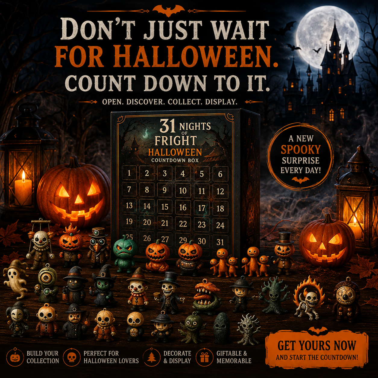 Halloween Countdown Box with Figurines - 31 Nights of Fright, Halloween Advent Calendar 2026 Gift Box