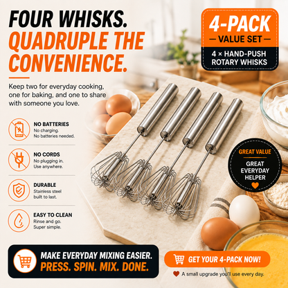 🥚 2-Pack Hand-Push Rotary Whisk – Press, Spin & Mix with Ease