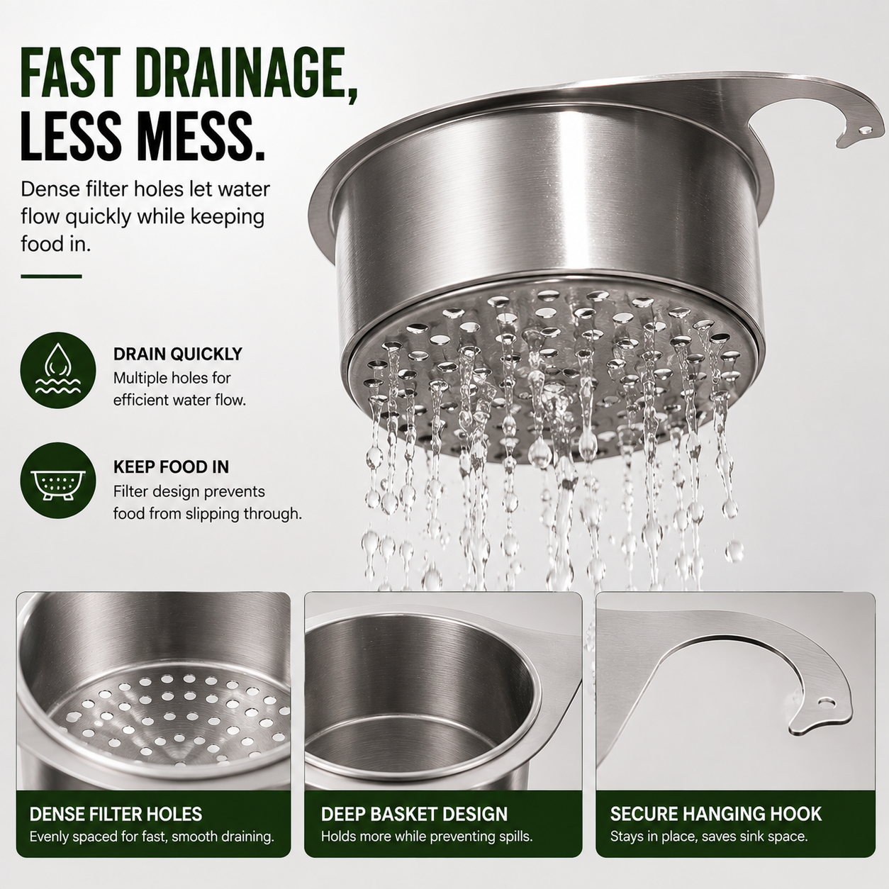 Stainless Steel Swan Sink Hanging Filter Basket