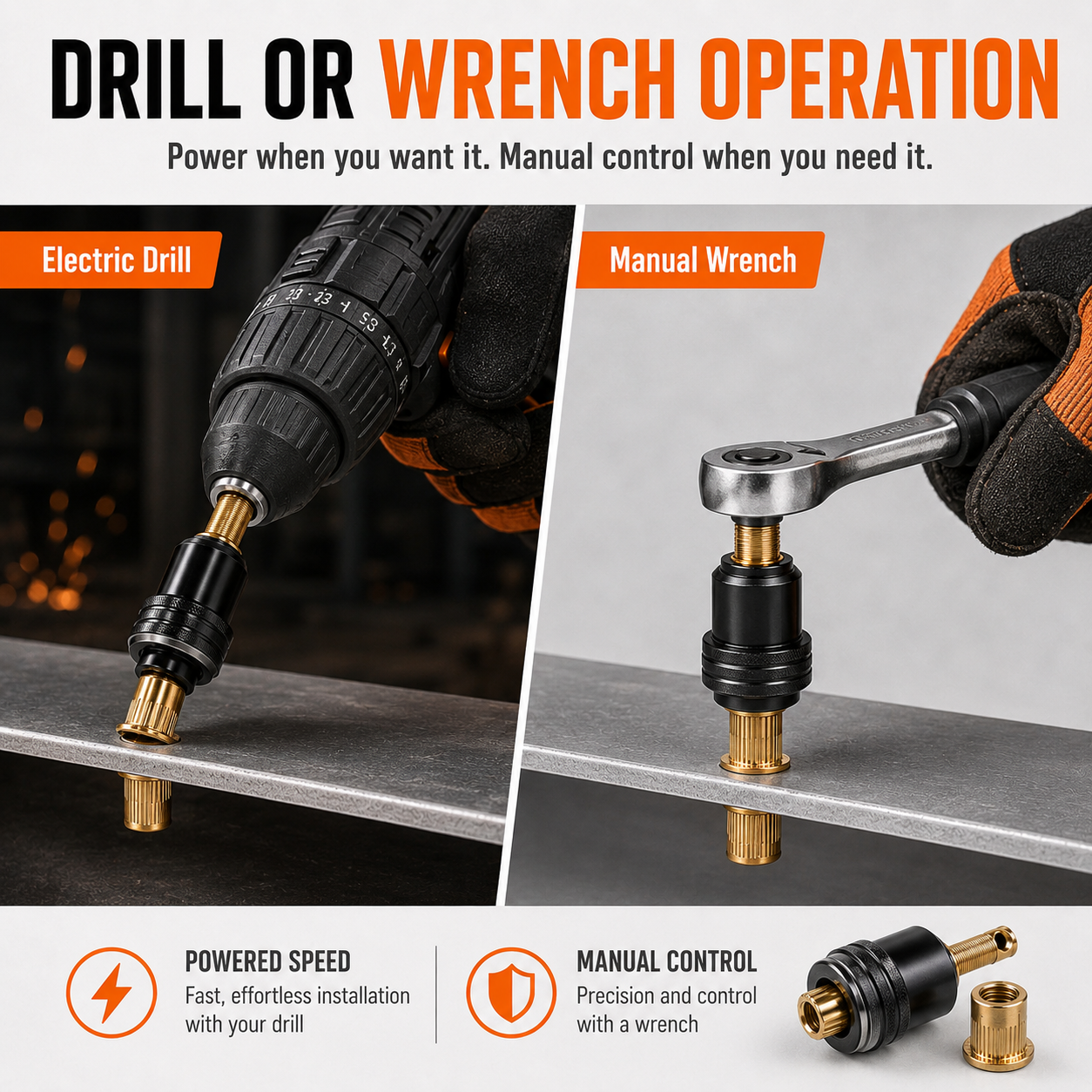 🔧Complete Drill-PoweredRivet Nut Kit - M3-M8 ThreadedInsert Tool Set