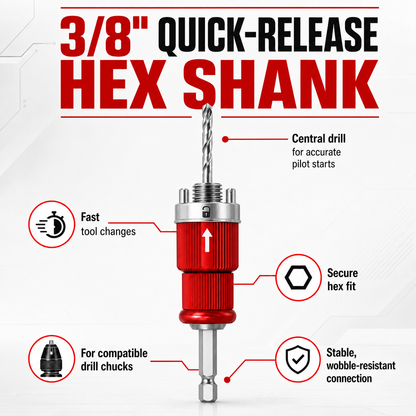 🔥Hex Shank Hole Saw Arbor with Central Drill, Carbon Steel 7.68"