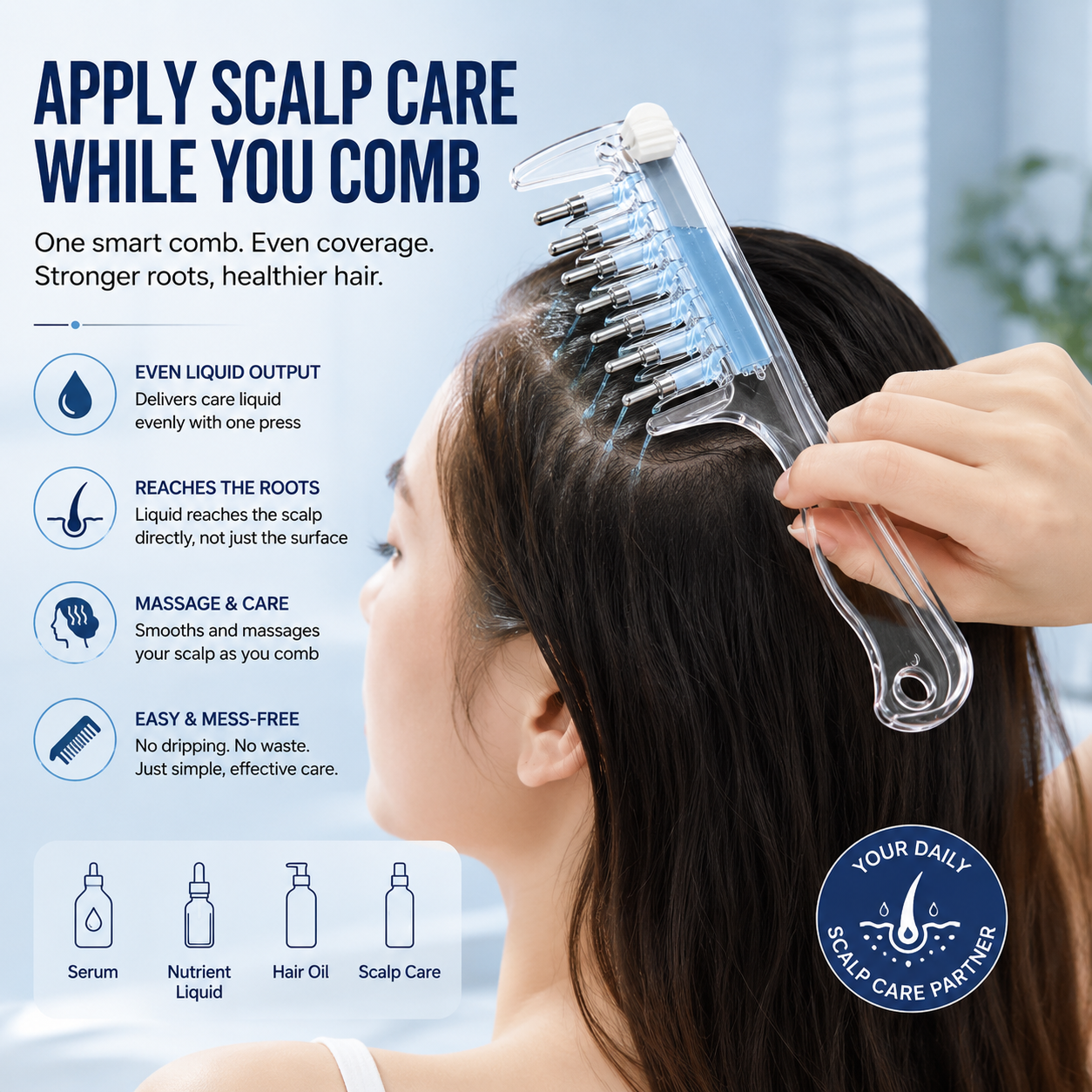 Scalp Care Serum Applicator Crystal Comb – Apply & Massage in One Step