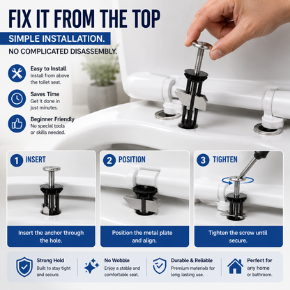 🔧Toilet Seat Fixing Kit – Stop Wobbling & Secure Your Seat