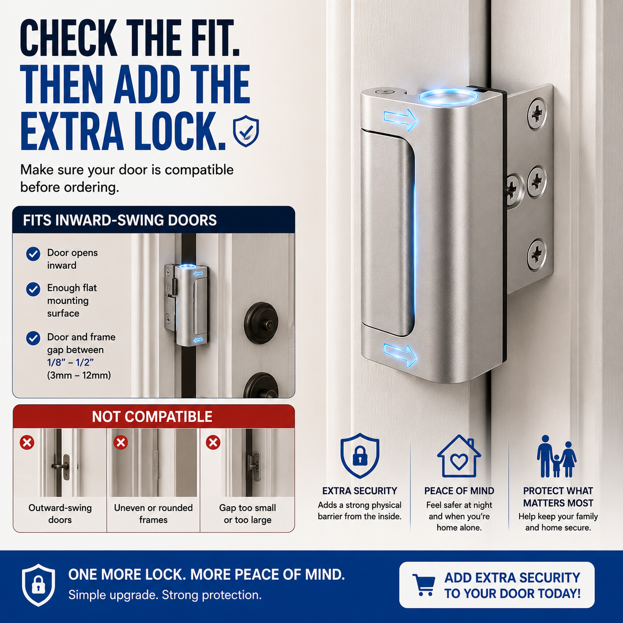 🔒 Extra-Layer Door Security Lock – Quick Inside Protection