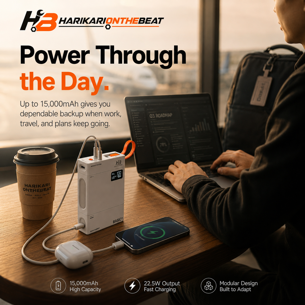 Portable power bank used during work and travel