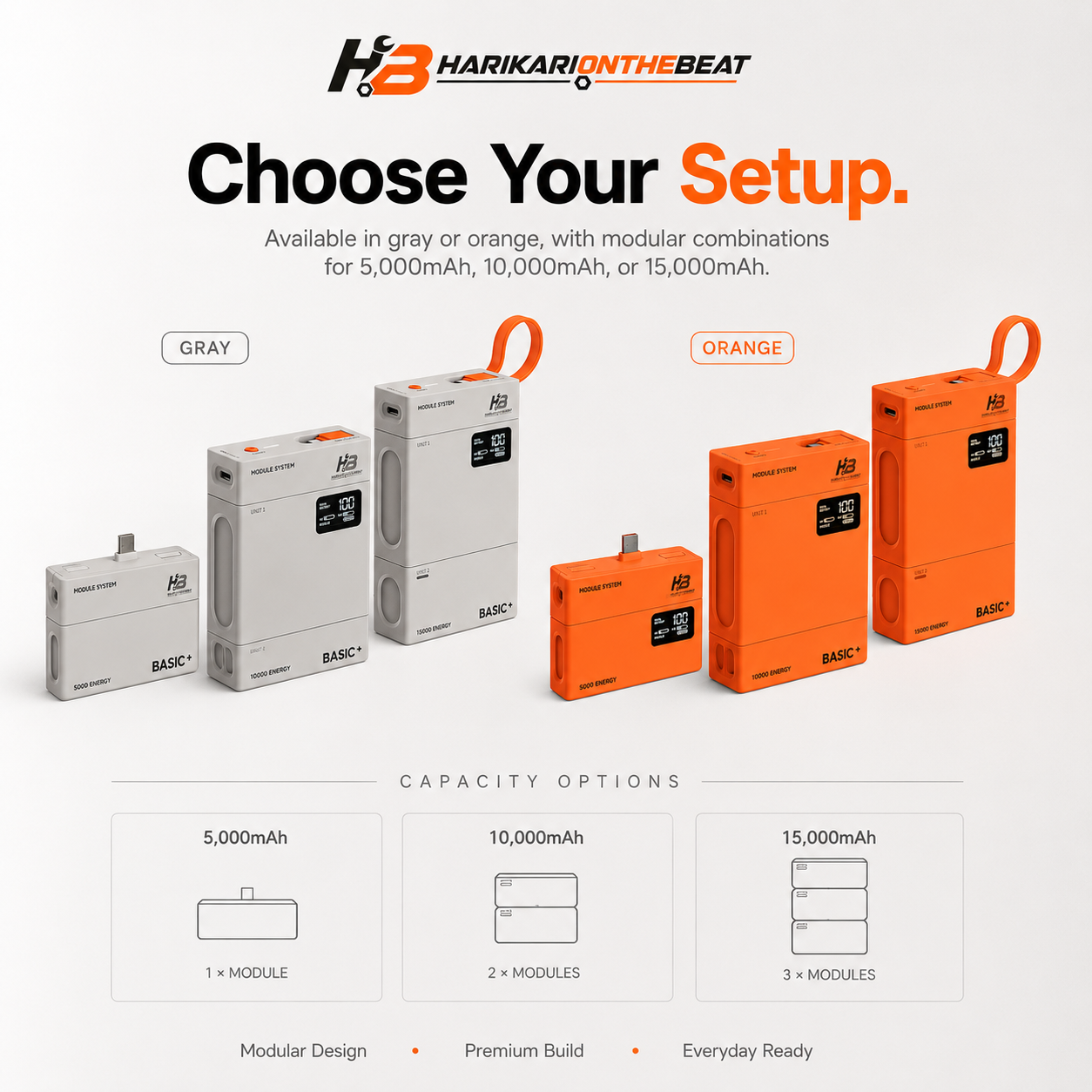 Modular power bank color and capacity configurations