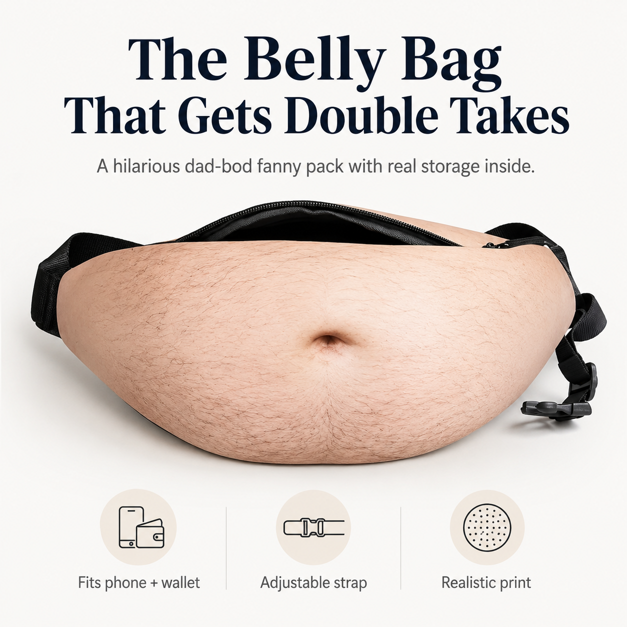 😂 Realistic Dad Bod Waist Pack – Funny Belly Fanny Bag & Gag Gift