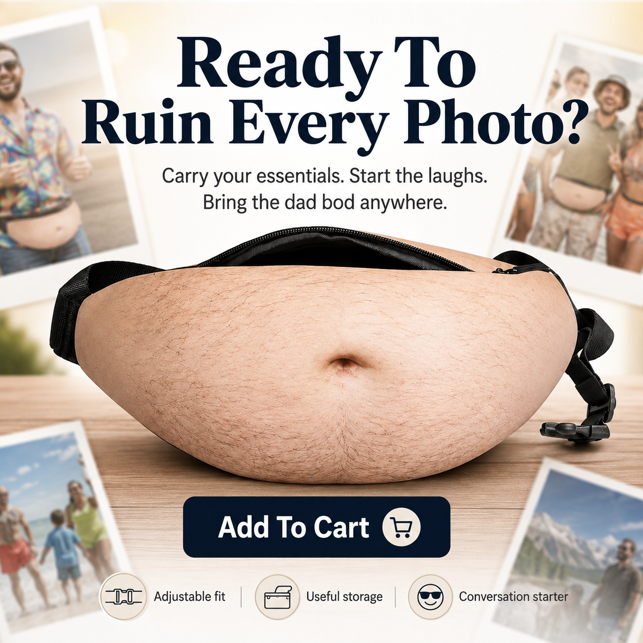 😂 Realistic Dad Bod Waist Pack – Funny Belly Fanny Bag & Gag Gift