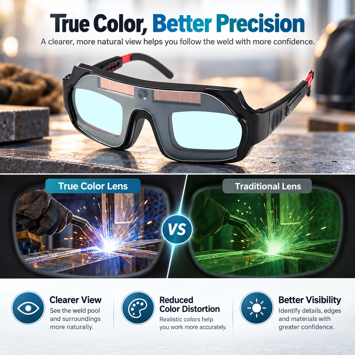 True Color Welding Glasses Solar Powered Auto Darkening Welding Goggles with breathable face mask for TIG MIG MMA Plasma