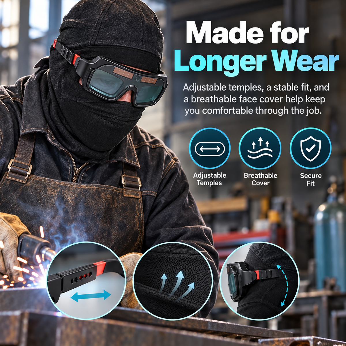 True Color Welding Glasses Solar Powered Auto Darkening Welding Goggles with breathable face mask for TIG MIG MMA Plasma
