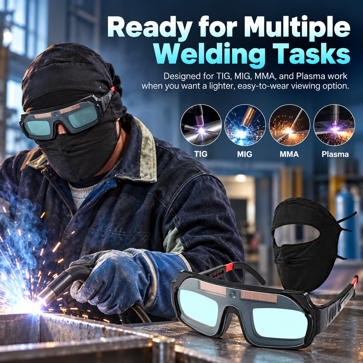 True Color Welding Glasses Solar Powered Auto Darkening Welding Goggles with breathable face mask for TIG MIG MMA Plasma