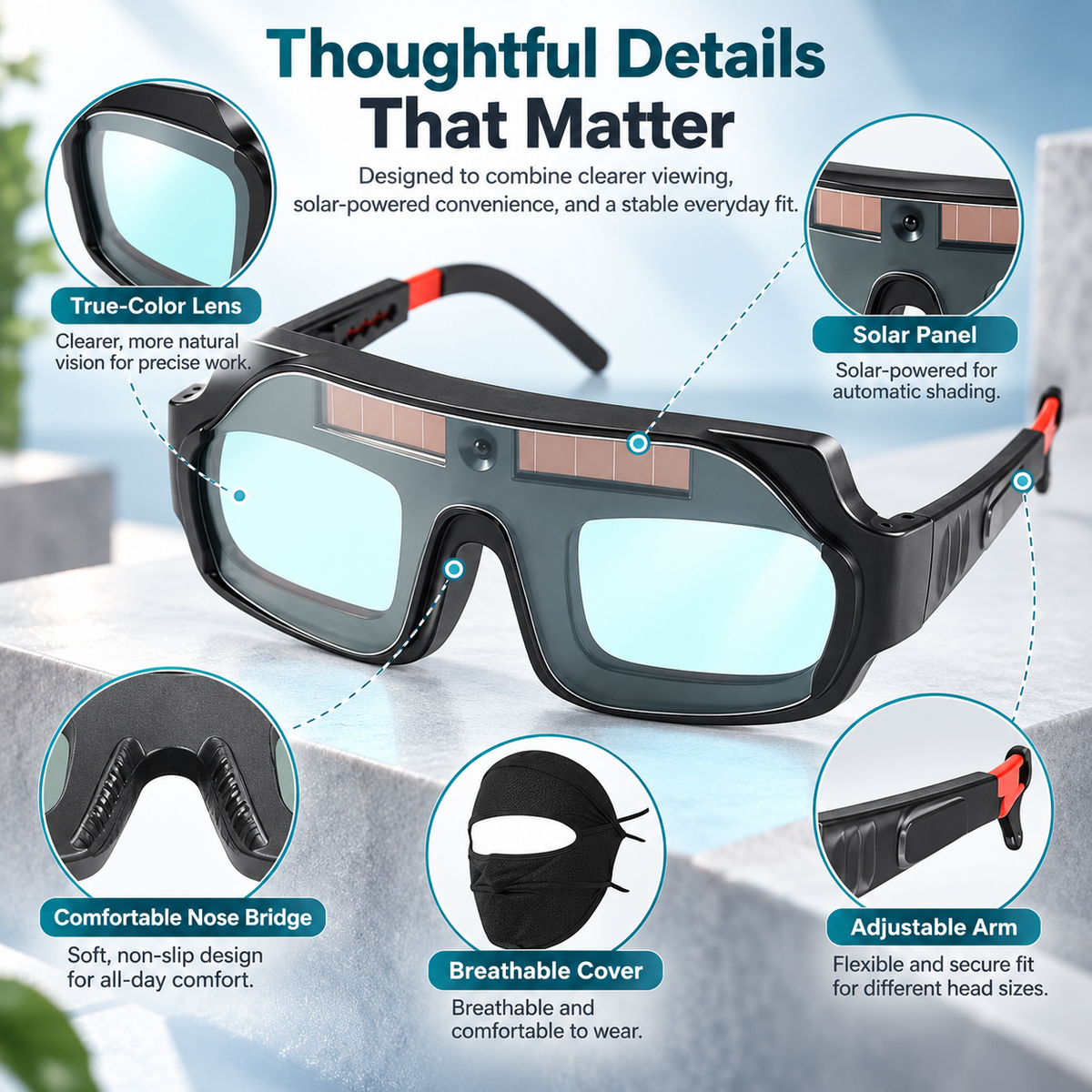 True Color Welding Glasses Solar Powered Auto Darkening Welding Goggles with breathable face mask for TIG MIG MMA Plasma