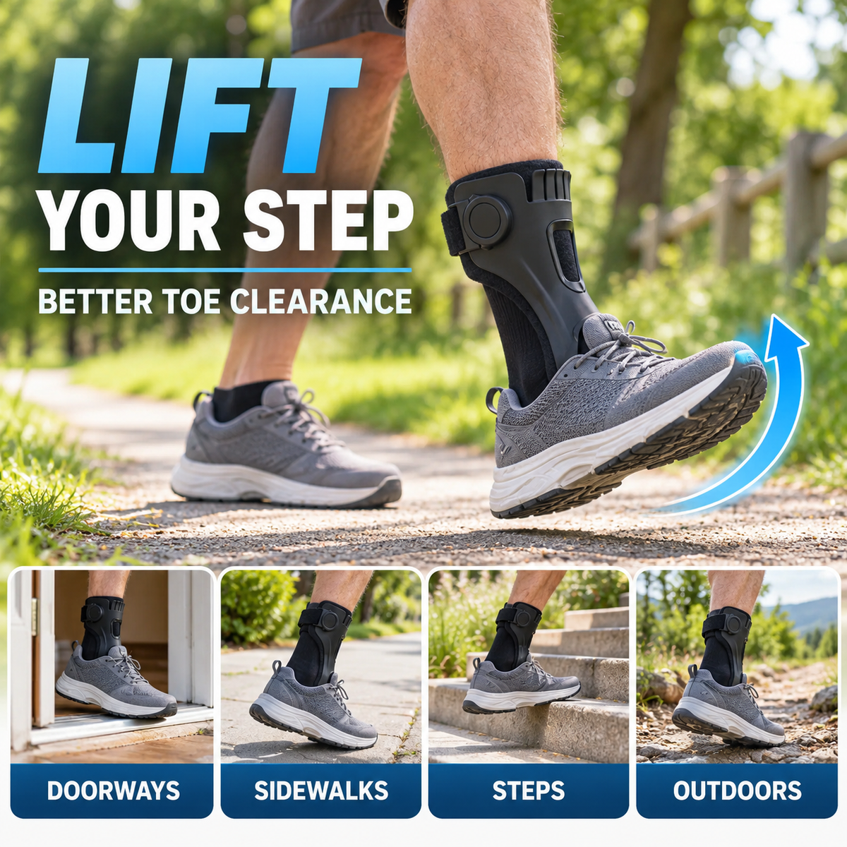AFO brace assisting front-foot positioning during walking