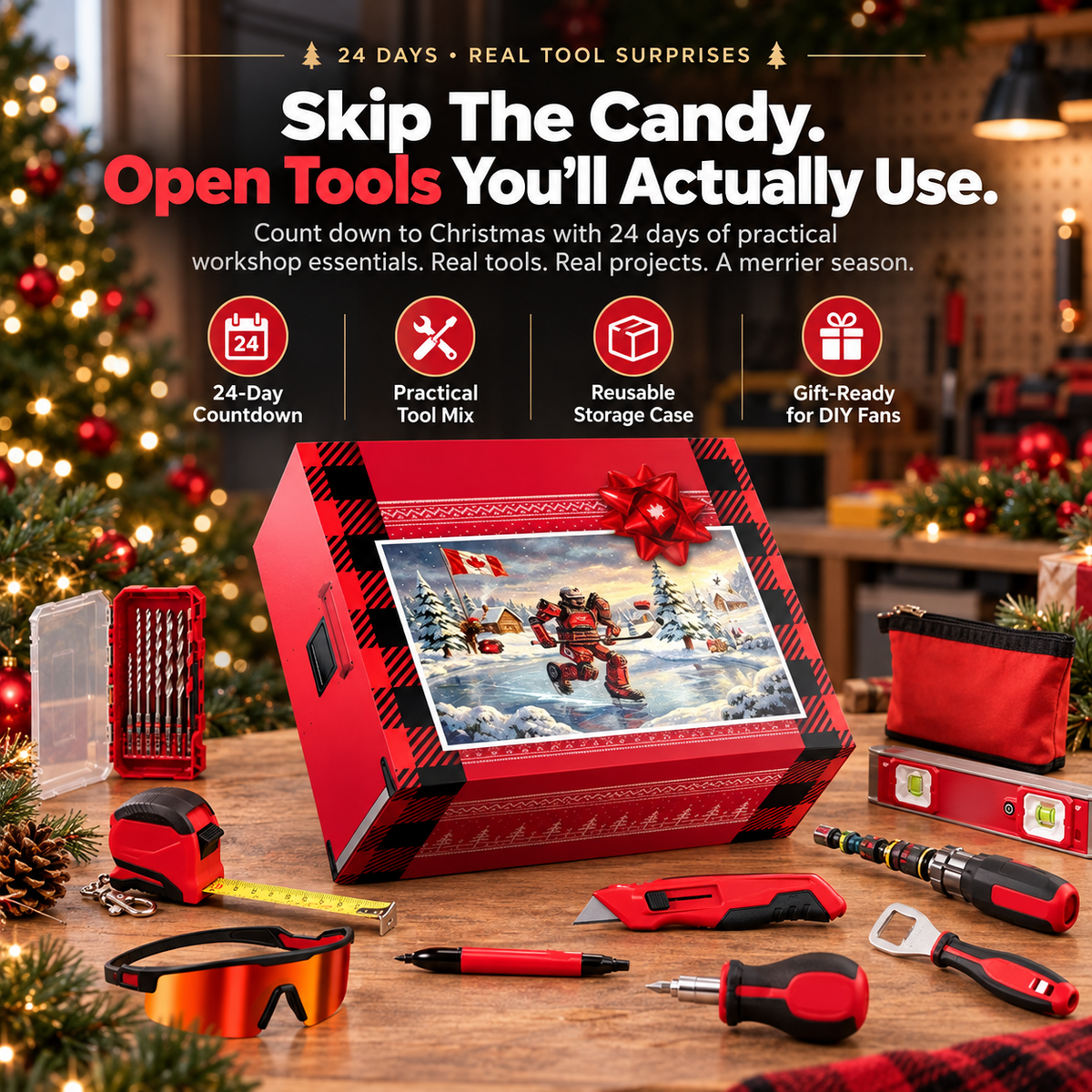 24-day Christmas tool advent calendar with practical DIY tools