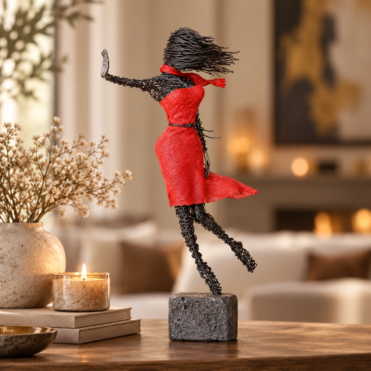 Expressive Wire Motion Sculpture – Artistic Figurine Home Decor