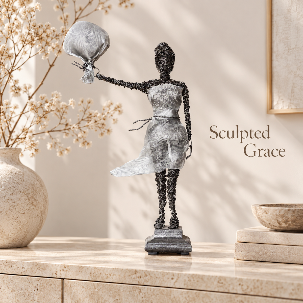 Expressive Wire Motion Sculpture – Artistic Figurine Home Decor