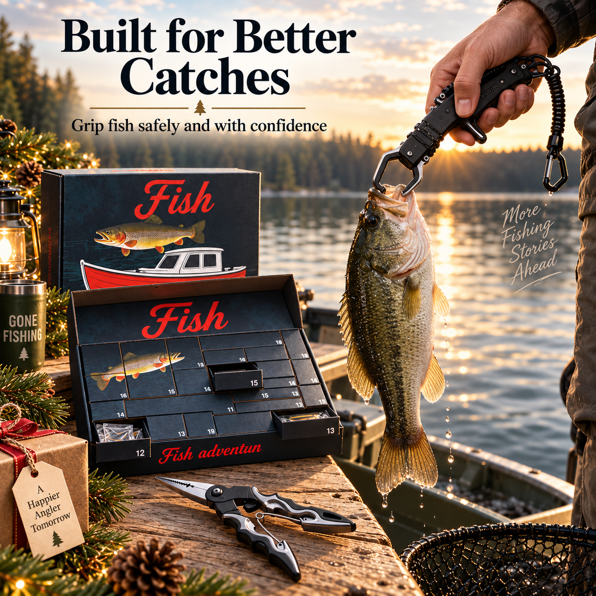 Angler using fish gripper to safely hold a landed fish