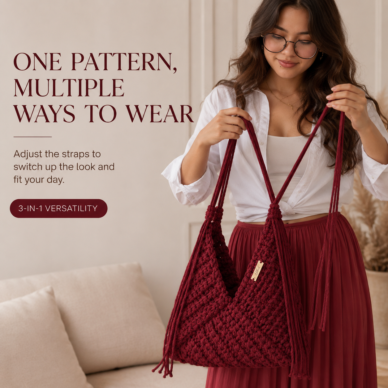 Boho Fringe Crochet Bag Pattern – 3-in-1 Convertible Shoulder Bag
