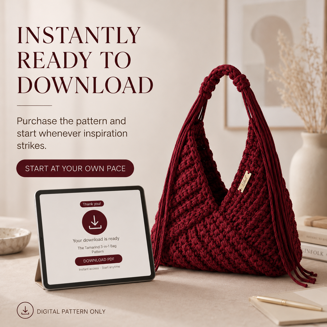 Boho Fringe Crochet Bag Pattern – 3-in-1 Convertible Shoulder Bag