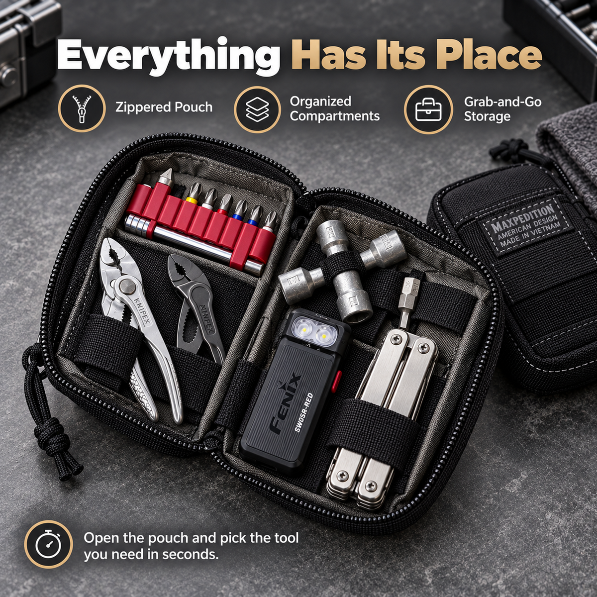 🛠️Compact EDC Repair Tool Kit – Mini Ratchet, Driver Bits, Pliers & Multi-Tool in Portable Zip Pouch