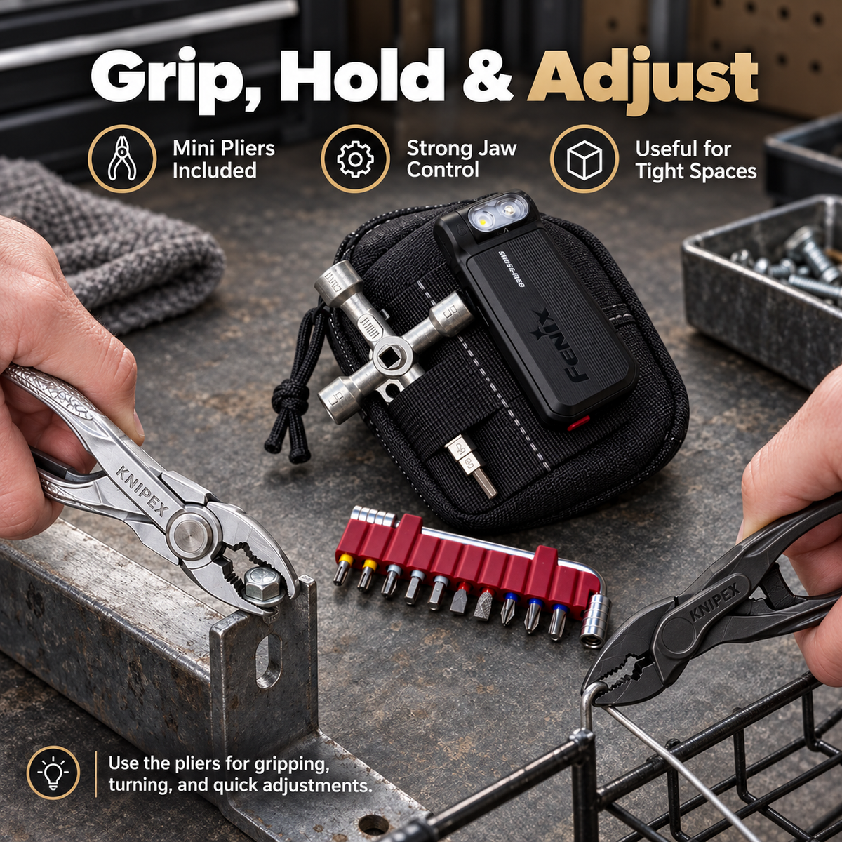 🛠️Compact EDC Repair Tool Kit – Mini Ratchet, Driver Bits, Pliers & Multi-Tool in Portable Zip Pouch