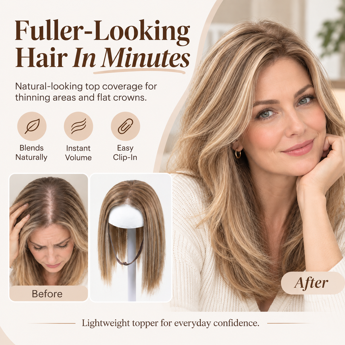 ✨ Fuller-Looking Hair in Minutes – Natural Clip- Hair Topper