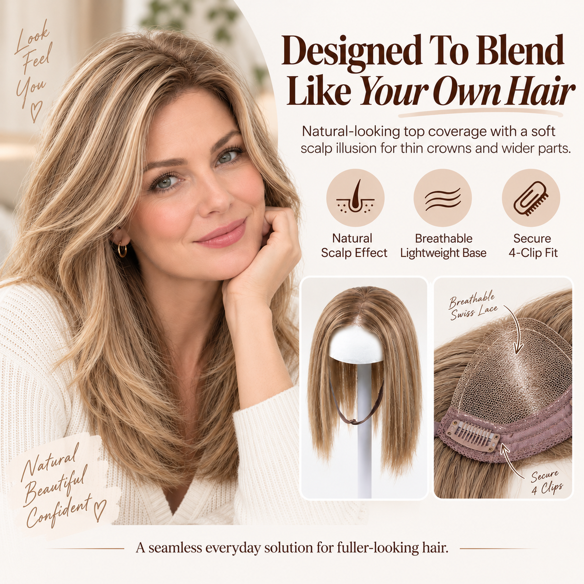 ✨ Fuller-Looking Hair in Minutes – Natural Clip- Hair Topper