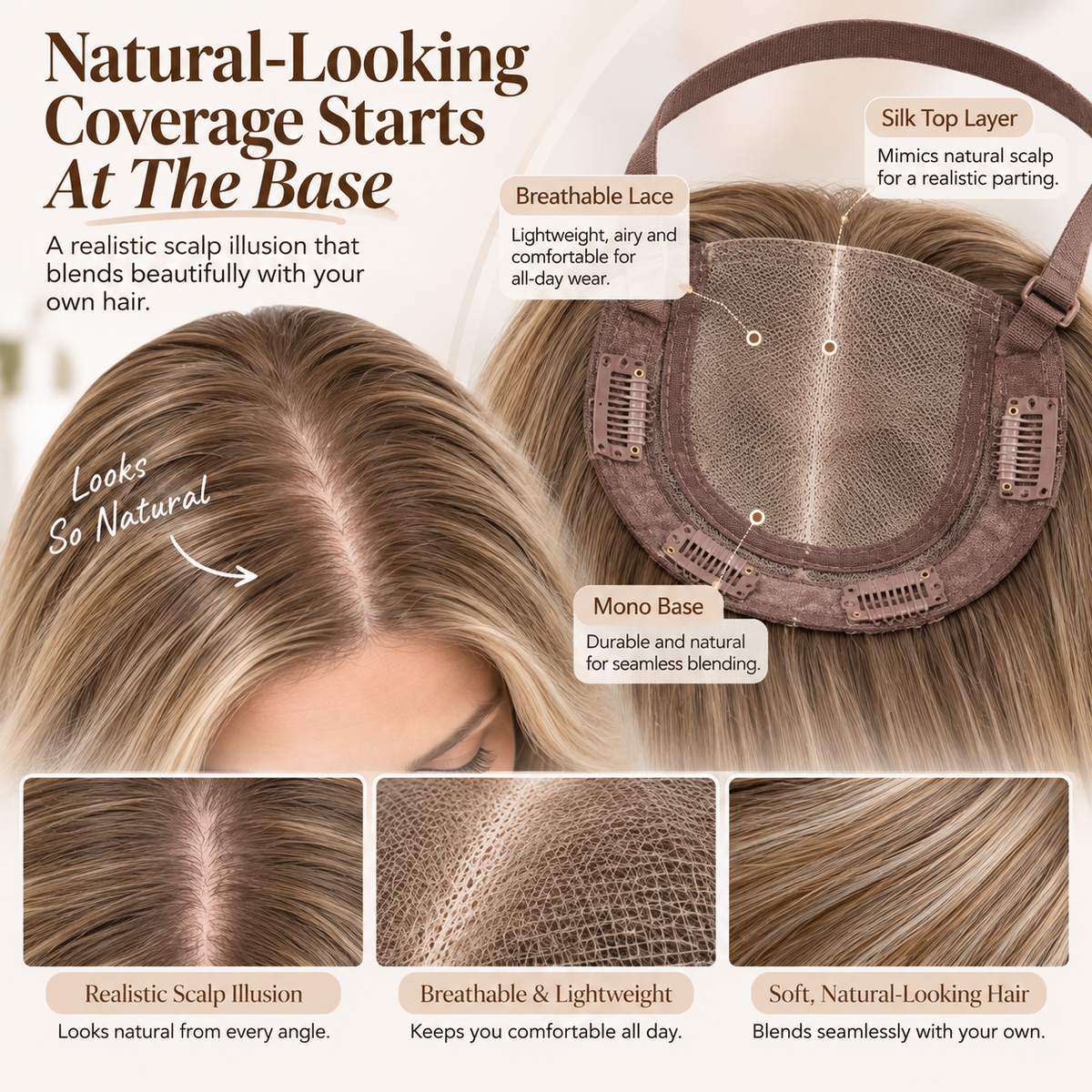 ✨ Fuller-Looking Hair in Minutes – Natural Clip- Hair Topper
