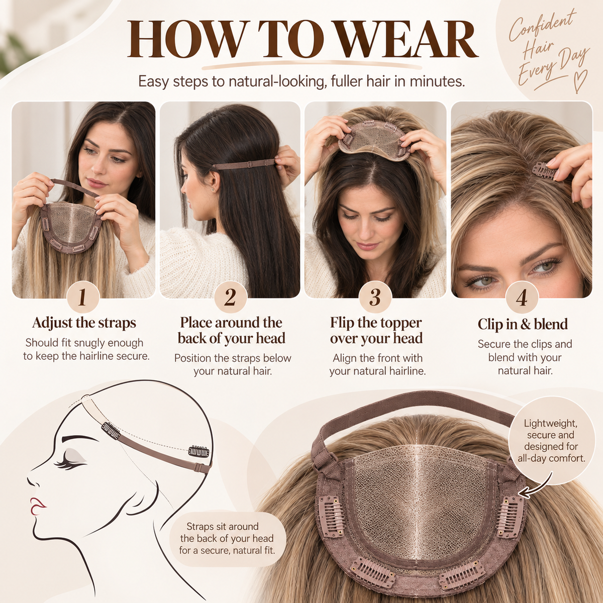 ✨ Fuller-Looking Hair in Minutes – Natural Clip- Hair Topper