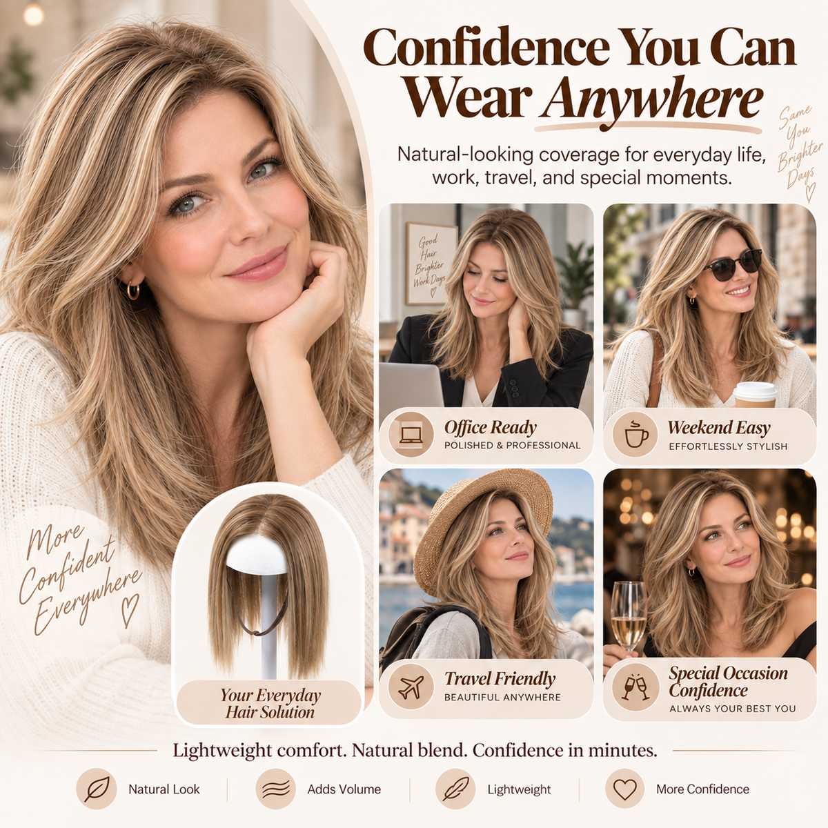 ✨ Fuller-Looking Hair in Minutes – Natural Clip- Hair Topper