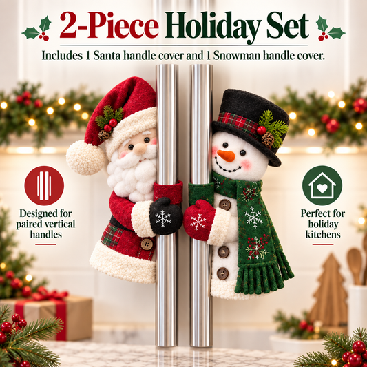 2-Piece Santa & Snowman Christmas Handle Huggers – Plush Refrigerator & Cabinet Handle Covers