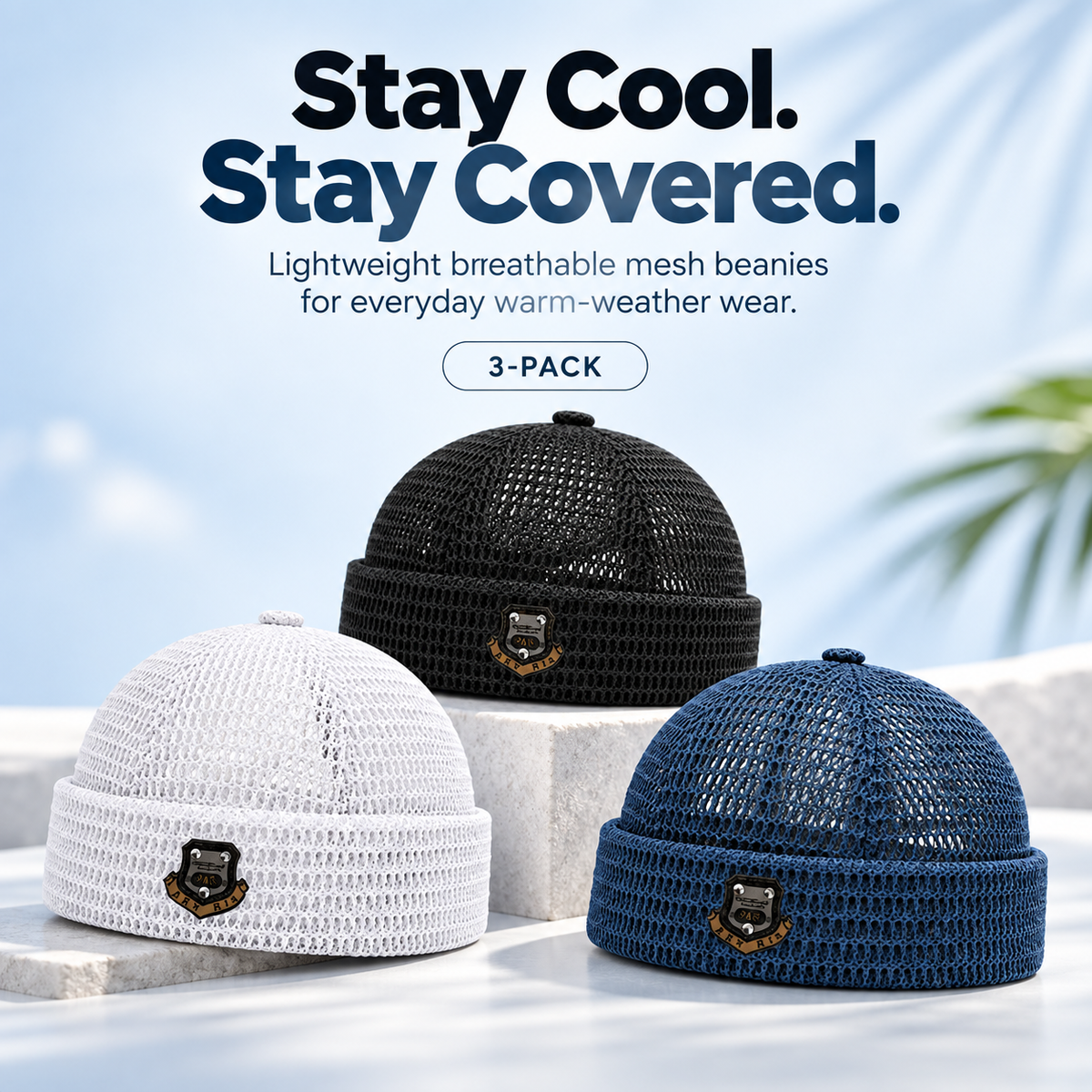 Men's 3-Pack Feather-Soft Blended Yarns Mesh Netting Beanies