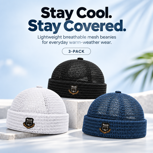 Men's 3-Pack Feather-Soft Blended Yarns Mesh Netting Beanies