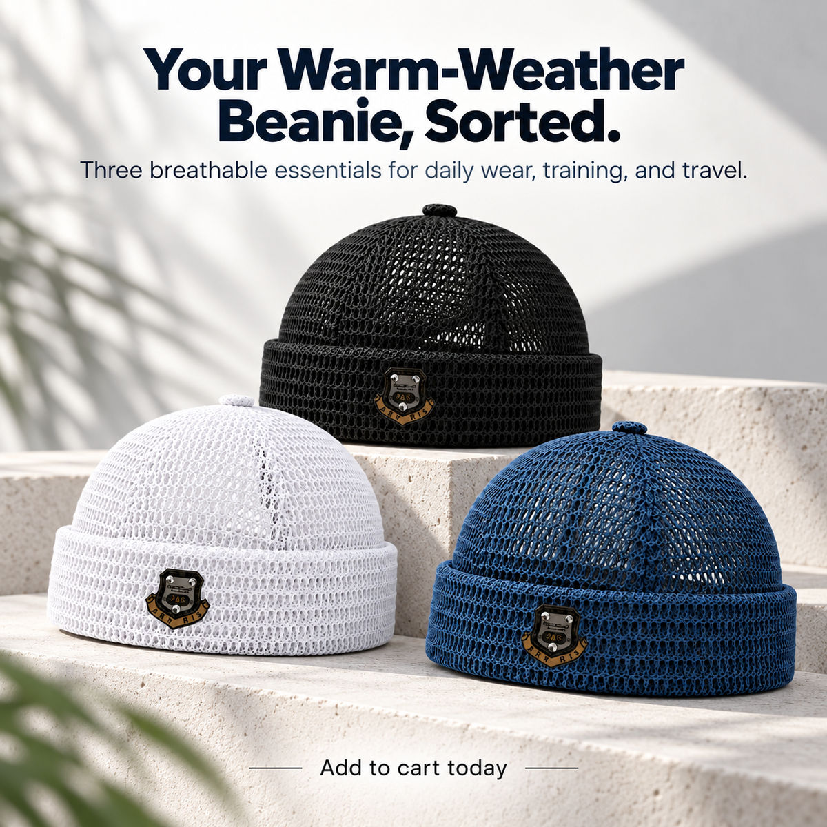 Men's 3-Pack Feather-Soft Blended Yarns Mesh Netting Beanies