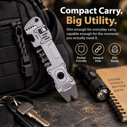 6-in-1 Titanium EDC Multi Tool – Adjustable Wrench, Pry Bar & Bit Driver