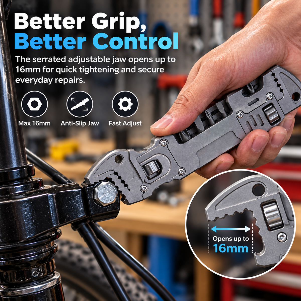 6-in-1 Titanium EDC Multi Tool – Adjustable Wrench, Pry Bar & Bit Driver