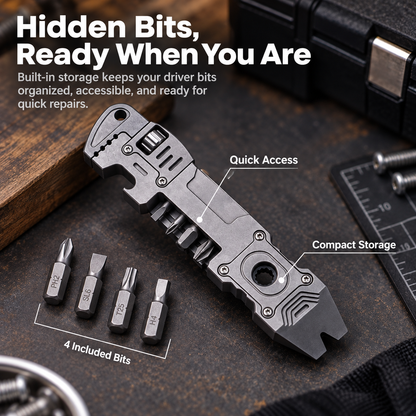 6-in-1 Titanium EDC Multi Tool – Adjustable Wrench, Pry Bar & Bit Driver