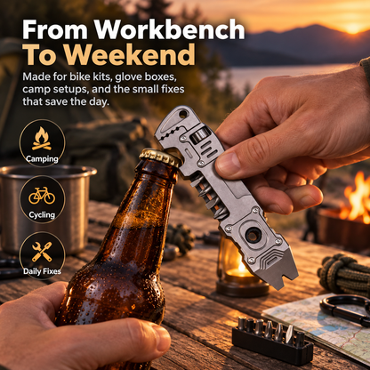 6-in-1 Titanium EDC Multi Tool – Adjustable Wrench, Pry Bar & Bit Driver