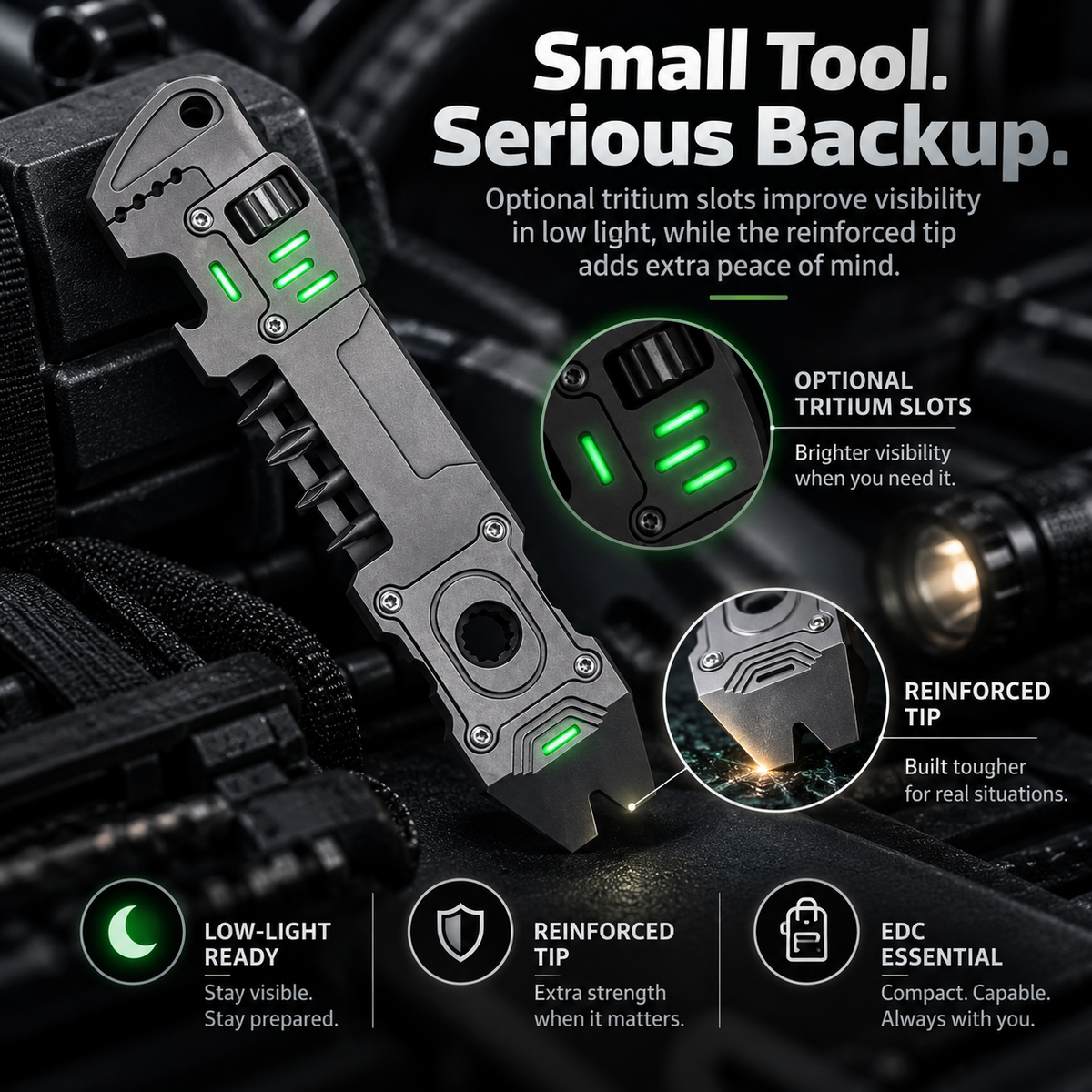 6-in-1 Titanium EDC Multi Tool – Adjustable Wrench, Pry Bar & Bit Driver