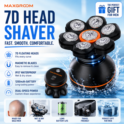 MAXGROOM 7D Head Shaver for Bald Men – Waterproof Wet & Dry Electric Razor
