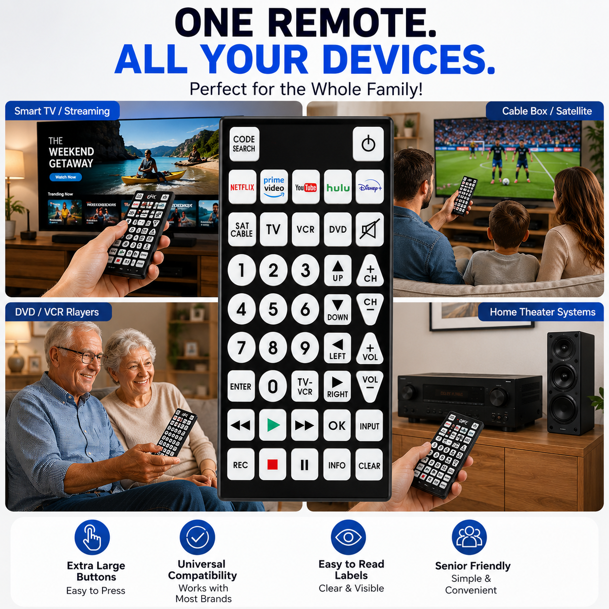 Limited Dexterity or Vision Big Button Universal Remote