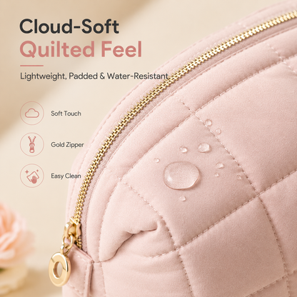 Large Capacity Quilted Travel Makeup Bag – Portable Cosmetic & Toiletry Organizer for Women