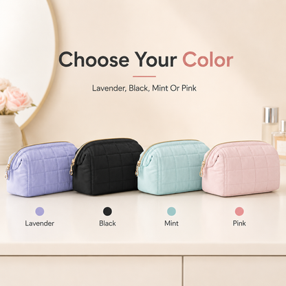 Large Capacity Quilted Travel Makeup Bag – Portable Cosmetic & Toiletry Organizer for Women
