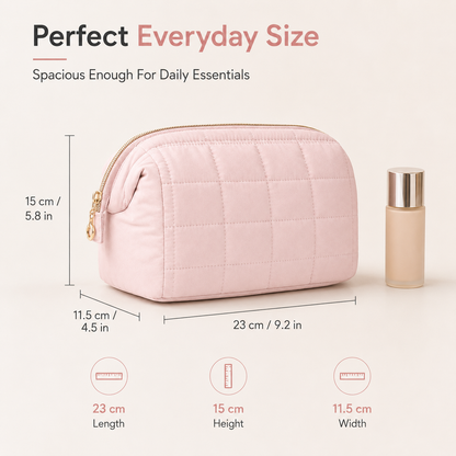 Large Capacity Quilted Travel Makeup Bag – Portable Cosmetic & Toiletry Organizer for Women