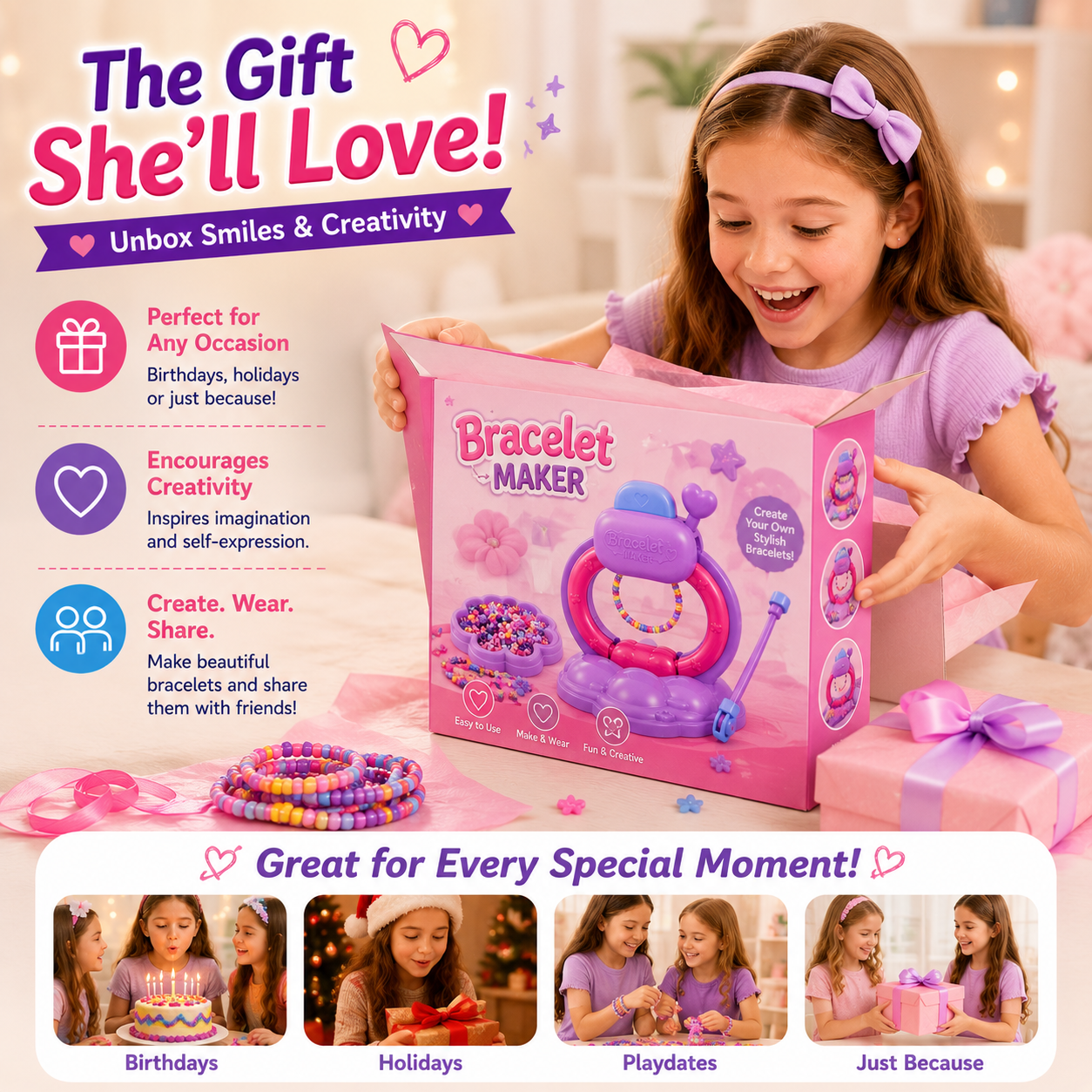 🔥 LAST DAY 50% OFF-✨ DIY Bracelet Maker Kit for Kids – Create Colorful Friendship Bracelets in Minutes 🎀